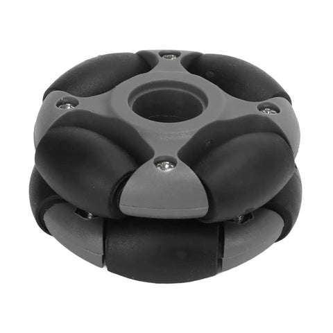 Top view of 360 Degree Omnidirectional Wheel With Double Row Bearings For Robotics, 48mm diameter, nylon body, for precise turning.