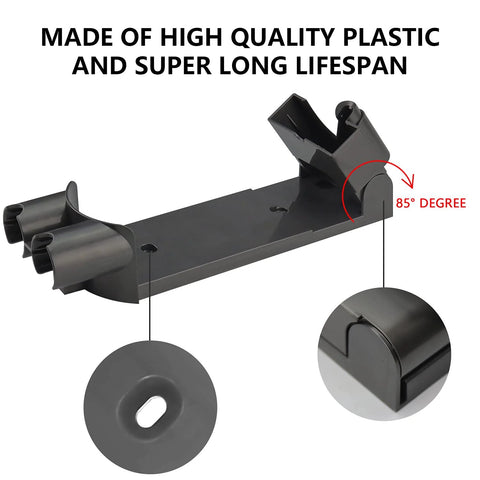 Docking station wall mount for Dyson V7/V8 cordless vacuum, gray plastic with dual tool clips and 85-degree tilt