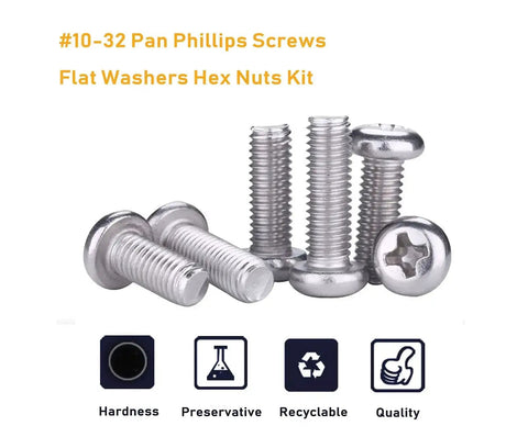 110 Piece 10 32 Pan Phillips Screws Hex Nuts Flat Washers Assortment Kit In 304 Stainless Steel With Durable Storage Box