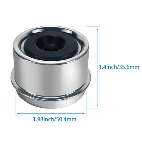 1.98 Inch Trailer Hub Caps 4 Pack With Rubber Plugs And Installation Tool Snug Fit Rust Resistant Bearing Dust Caps For 2000 3500 Lb Axles Protects Trailer Hubs From Dirt And Moisture, front view with dimensions.