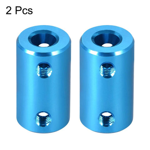 Blue aluminum rigid shaft couplings with set screws, 1/4 in to 1/4 in bore, 2 pcs