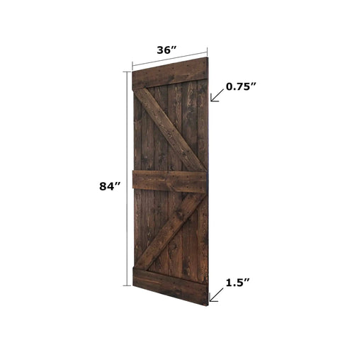 Solid Wood Barn Door 36 Inch By 84 Inch Kona Coffee Finish With Hardware Track Kit Assembly Required Includes Door Track Handle Screws And Instructions Pre Drilled For Easy Install Durable Custom Look