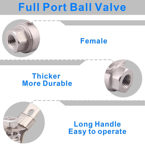 DERNORD 2-pack stainless steel 304 full-port ball valve with 1/4 inch NPT female threads and locking lever