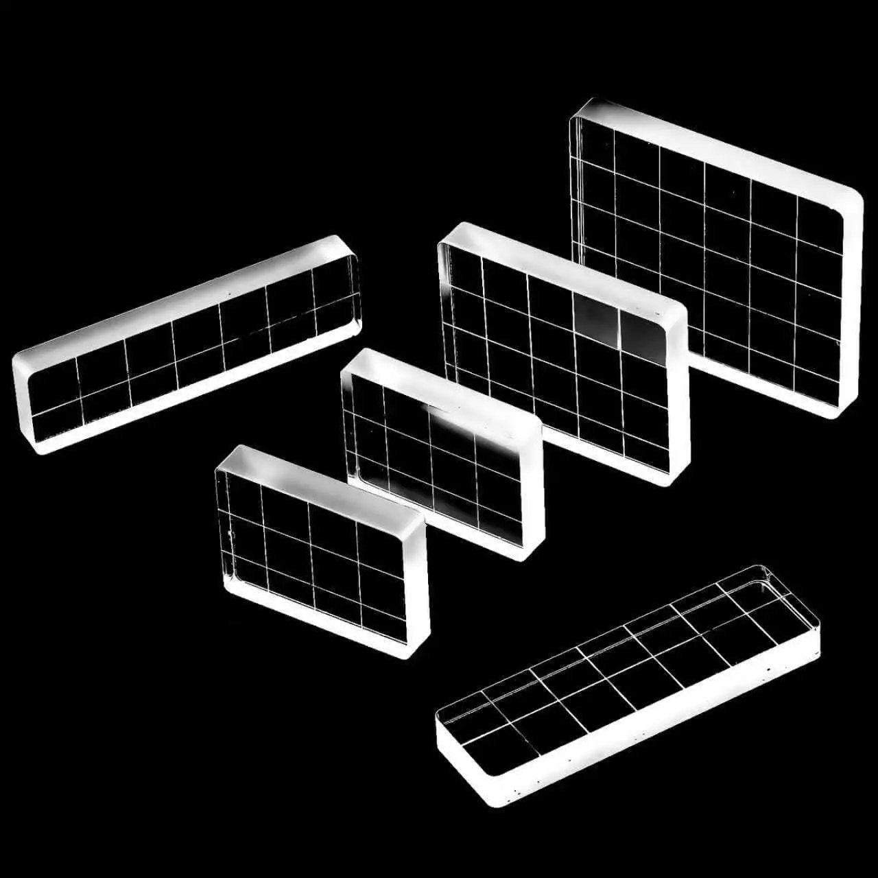 Six Clear Acrylic Stamp Blocks Set With Grid Lines For...