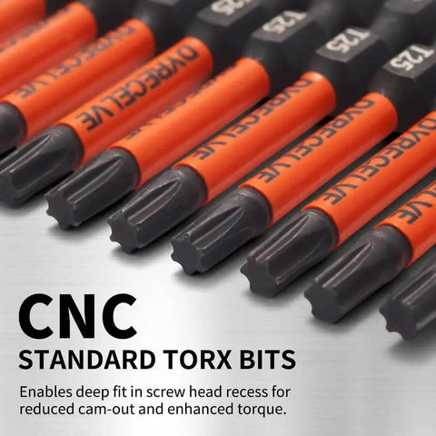 Close-up of 10 Pack T25 Torx Bits For Impact Driver, 2 Inch Magnetic Torx Star Bit Set With CNC Machined Tips, S2 Alloy Steel, One Quarter Inch Hex Shank