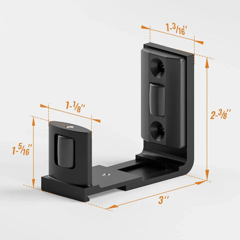 Bottom Sliding Barn Door Floor Guide With Adjustable U Shape Flush Flat Base in matte black, side view with dimensions.