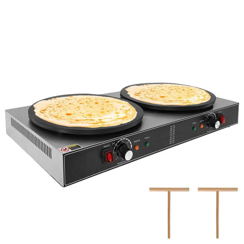 Dual plate crepe maker showing 16 Inch Double Plate Crepe Maker Griddle With Nonstick Electric Crepe Machine Pro Grade Temperature Control