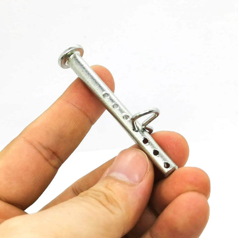 Heavy Duty Clevis Pin With R Clip 1/4 Inch By 2 1/2 Inch 8 Pack For Home Farm Automotive DIY And Industrial Projects shown close-up