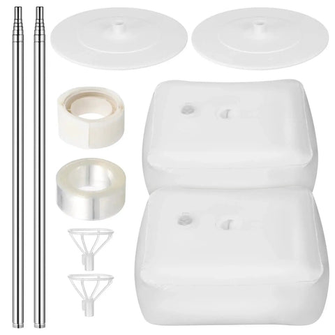 Balloon Column Stand Kit With Adjustable Poles And Bases For Balloon Sizes, showing poles, weighted bases, and connectors