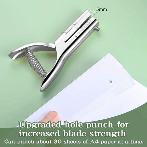 Heavy Duty 1/4 Inch Hole Punch With 2 Inch Deep Throat For Paper ID Cards PVC Tags And Plastic Cardboard shown with punched paper