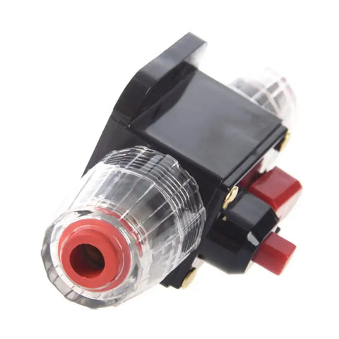 Inline Fuse Holder With Resettable Circuit Breaker For Car Audio Protection, 12V 24V DC, Push Button Reset, Kill Switch Ready, side view