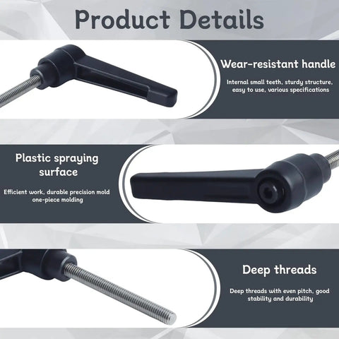 Clamping Lever Handles With Quick Release Push Button Locking For Jigs And Fixtures, 304 Stainless Steel M5 X 45mm Stud, Black Finish