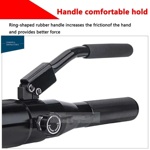 Close-up of handle on Hydraulic Knockout Hole Punch Driver Kit for Metal Sheets and Electrical Conduit Holes, heavy-duty aluminum alloy