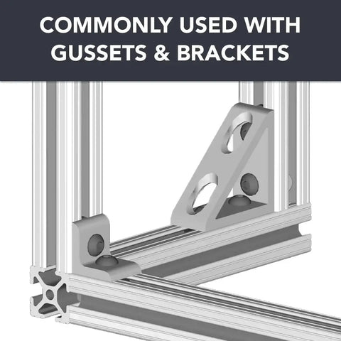 Centered Slide-In T-Nuts 10-32 For 10 Series Aluminum Extrusions in gusset and bracket setup with black zinc finish