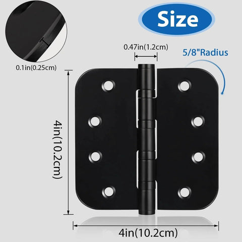 Diagram displaying dimensions of Stainless Steel Ball Bearing Door Hinges 4x4 Inch Heavy Duty Black Finish Five Eighths Inch Radius Corners.
