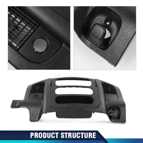 Dash Center Radio Bezel Trim Panel With Storage Box For Dodge Ram 1500 2002-2005, black ABS material, product structure details