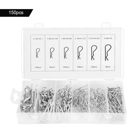 150 Pcs R Clip Cotter Pin Set With 6 Sizes In Plastic Box For Automotive Mechanics Tractor Hitch Pin Hairpin Fastener