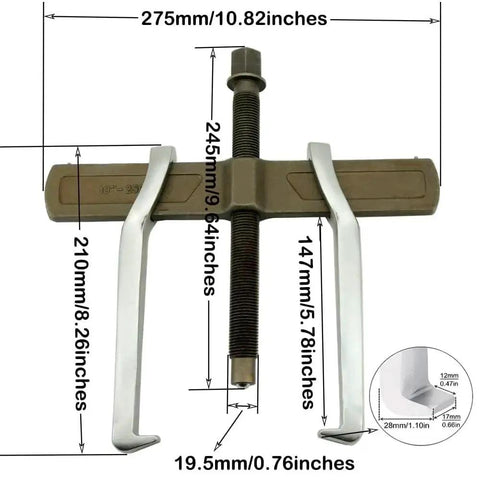 Diagram of 10 Inch Two Jaw Gear Puller For Removal Of Pulleys, Flywheels And Bearings, showing measurements and design details.