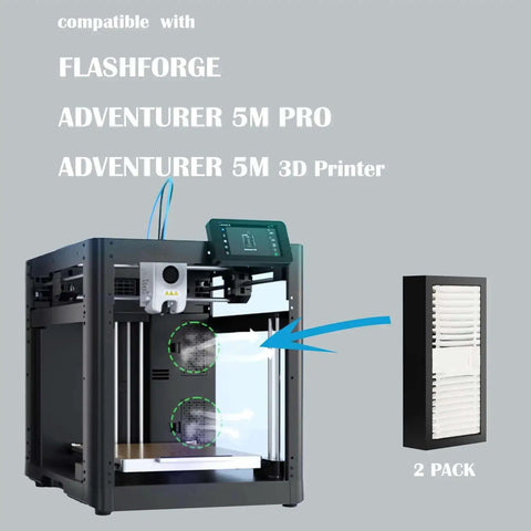 HEPA Air Filter For FlashForge 5M Pro And Adventurer 5M 3D Printer 2 Pack Replacement Cartridge shown in use and package