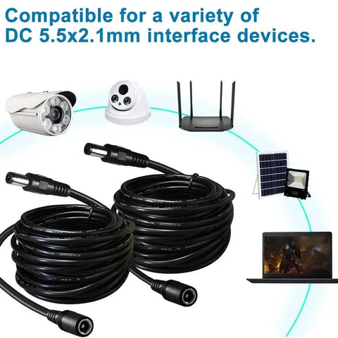 2-Pack 6 Foot DC Extension Cord 2.1mm X 5.5mm Male To Female Power Cable for CCTV Security Cameras and LED devices