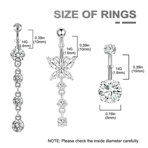 Size of rings in Beginner Friendly Belly Button Piercing Kit 16Pcs Set With Navel Rings Pliers Disposable Stainless Needles