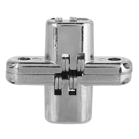 Front view of Two Pack 180 Degree Hidden Door Hinges Zinc Alloy Invisible Concealed Cross Hinge For Cabinets And Furniture Easy Installation 6 Kg Bearing XS Size Durable Abrasion Resistant Hardware Kit