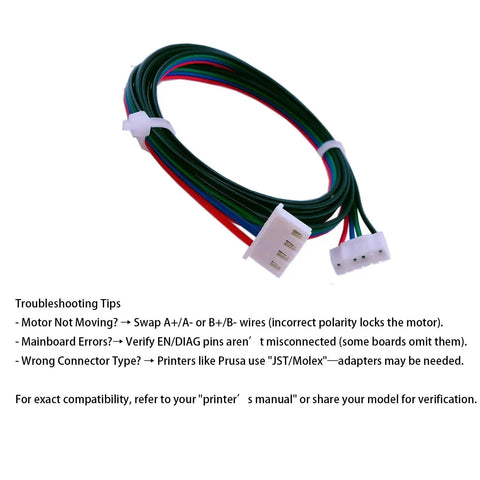 Three Pack 1.5M Stepper Motor Cables XH2.54 4Pin To 6Pin For 3D Printers Nema 17 Ender 3 with troubleshooting tips
