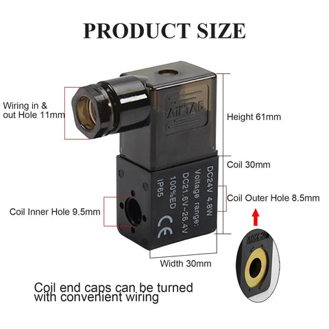 2 Pack DC 24V Pneumatic Solenoid Valve Coil Replacement For Electric Solenoid Air Valve Copper Coil Plug Connector For Water Gas