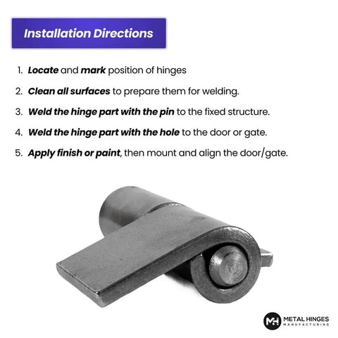 3.2 Inch Heavy Duty Weld On Gate Hinges With 5mm Carbon Steel, 440 Lbs Per Pair Capacity, Detachable Pin shown with instructions