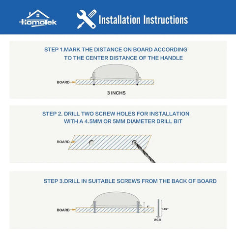 Installation instructions for Six Pack Drawer Cup Pulls For Cabinets And Dressers In Oil Rubbed Bronze 3 Inch Hole Centers