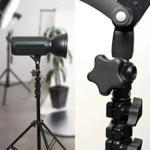 Ten Pack Quarter Inch 20 Knobs Five Star With 2 Inch Threaded Studs For Clamps installed on light stand