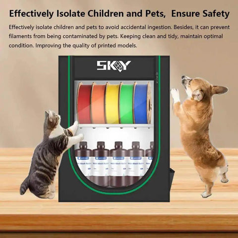 Durable Filament Storage Box And Rack For 3D Printing Filaments Dustproof And Waterproof Enclosure Lets You Stash 10 Rolls With Ease Keeps Spools Neat Tidy And Ready To Print shown with pet-proof features.
