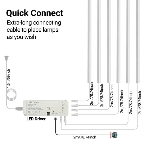 Diagram of Wood Slat Wall Panel LED Recessed Lighting Kit with 6 Pcs DC12V Adhesive Acoustic Panel Lights and Touch Switch