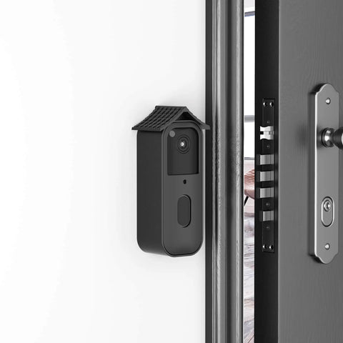 No Drill Doorbell Mount For Blink Video Doorbell 2Nd Gen Renter Friendly Tool Free Easy Installation Doorbell Not Included Black Security Mount For Apartments installed on white door