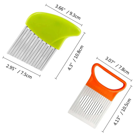 Crinkle Cutter Knife Set With Wavy Blades For Vegetables And Fries Includes 3 Potato Carrot Wave Cutters And A Slicing Fork 430 Stainless Steel With Ergonomic ABS Handle Kitchen Gadget shown with dimensions