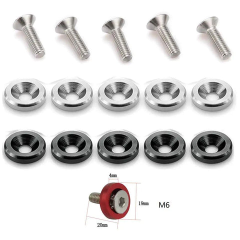 Premium 25 Piece Fender Bumper Washer Bolt Kit In Black Featuring M6x20mm CNC Finishing Fasteners And Hex Wrench Layout