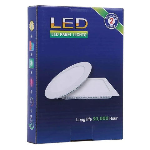 LED panel lights packaging with 2-year warranty and 30,000-hour lifespan label