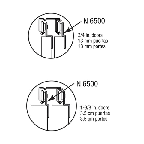 Diagram showing door compatibility for Sliding Closet Door Roller Kit With 7/8 Inch Convex Wheel, fits 3/4 to 1-3/8 inch doors.