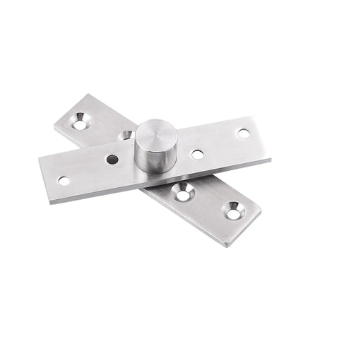 Heavy Duty Hidden Door Pivot Hinge Set 360 Degree Rotation Stainless Steel Center Shaft Hinges With Screws Two Pieces Concealed Revolving Door Hinge System For Smooth Quiet Operation In Interior Doors And Cabinets showing flat stainless steel pieces with screw holes and center shaft cylinder