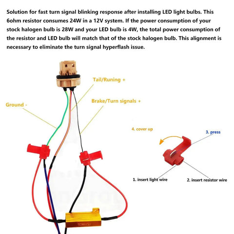 Aaron 4-pack 50W 6 ohm LED turn-signal load resistor kit with wiring harness and red connector blocks