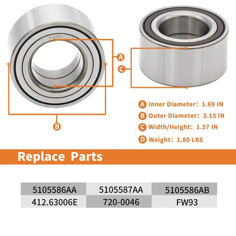 2 Pack Front Left And Right Wheel Hub Bearing Replacement For Dodge Caliber 2007 2012 Jeep Compass 2007 2018 Patriot 2007 2017 with ABS
