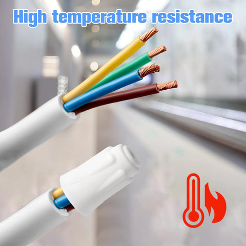 Ceramic high-temperature wire nuts (white) on multicolored wires; 30-piece electrical connector set for 18-8/22-10/22-14 AWG