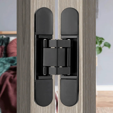 2-Pack Hidden Door Hinges For Cabinets With 180 Degree Swing installed on wooden cabinet door