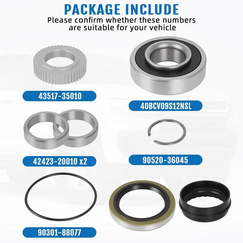 Rear Wheel Bearing And Seal Kit For Toyota Tacoma And Tundra 2000-2006 with labeled components on white background