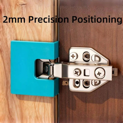 Effortless Magnetic Hinge Jig Kit For Quick Door Installs With Adjustable Guide And Accurate Hinge Mortising And Cutting Fits Most Doors Blue 4 Pack DIY Home Improvement Tool in use on wooden door showing 2mm precision positioning.
