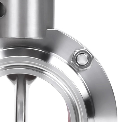 2-inch sanitary butterfly valve with tri-clamp ends, stainless steel 304, close-up of clamp ring