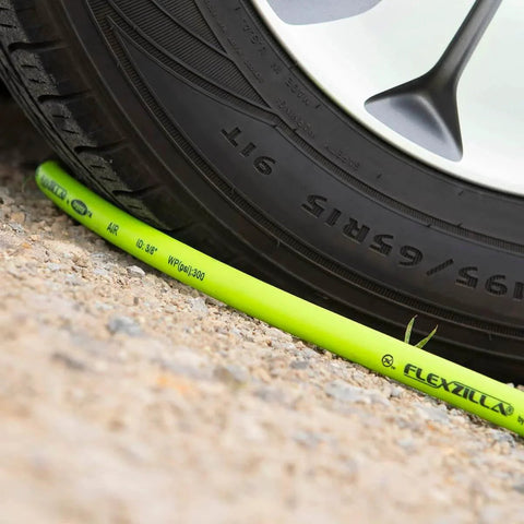 ZillaGreen Air Hose Three Eighth Inch By Fifty Feet With Quarter Inch MNPT Fittings heavy duty under tire on pavement
