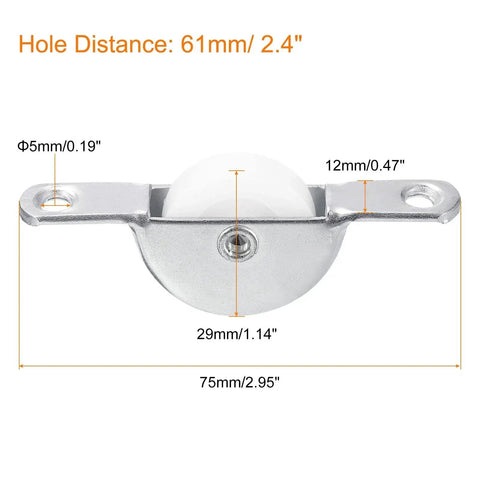Sliding Door Nylon Pulley Wheels 25mm For Screen Doors Wardrobes Cupboards Closets 61mm Hole Distance 8 Pieces White Silver Tone Wear Resistant Nylon Wheel With Carbon Steel Shell Furniture Rollers