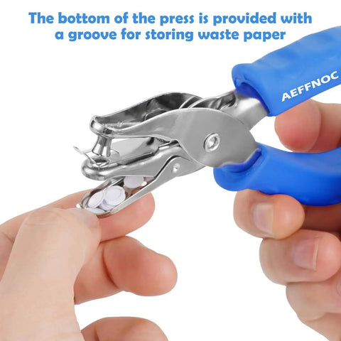 Person holding one hole paper punch with soft grip handle one quarter inch hole puncher for crafts and scrapbooks with mess tray