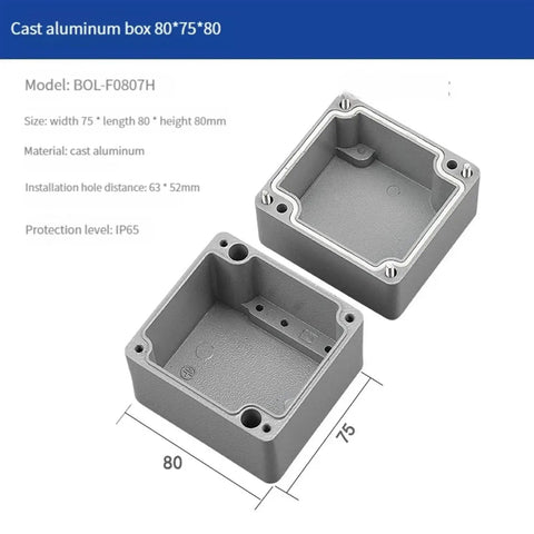 Industrial IP66 Waterproof Cast Aluminum Junction Box for Outdoor Electronic Projects, shown in 80x75x80mm size